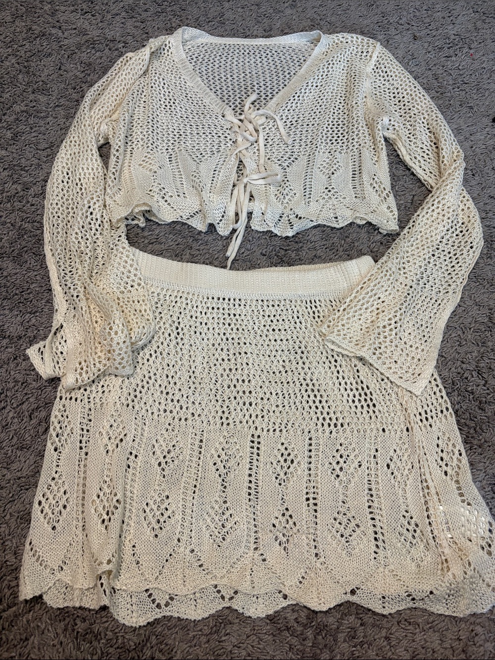 SHEIN Cream Crochet Two-Piece Swim Coverup Set